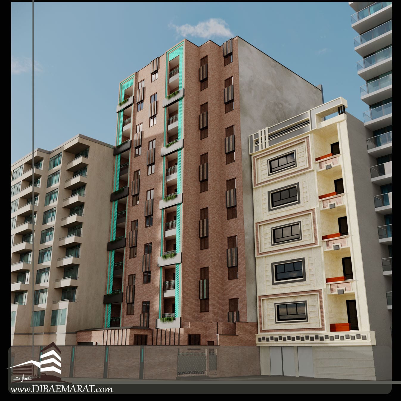 پروژه طراحی نمای مجتمع مسکونی پاکان واقع در همدان